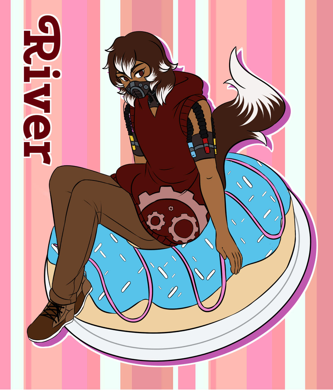 Boy with gas mask and cat tail