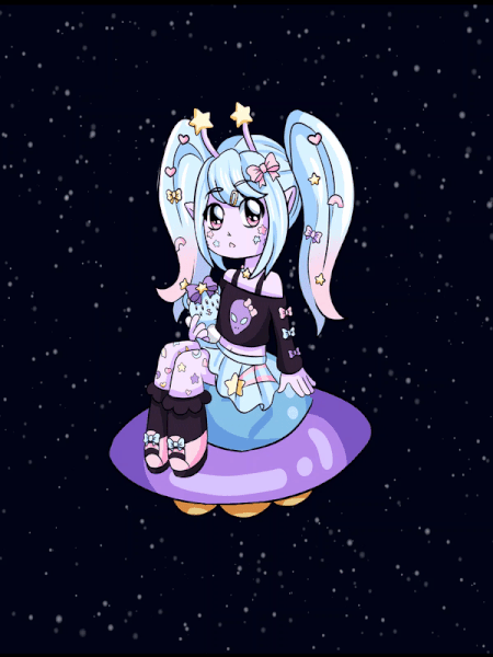 Alien girls rocking on flying saucer