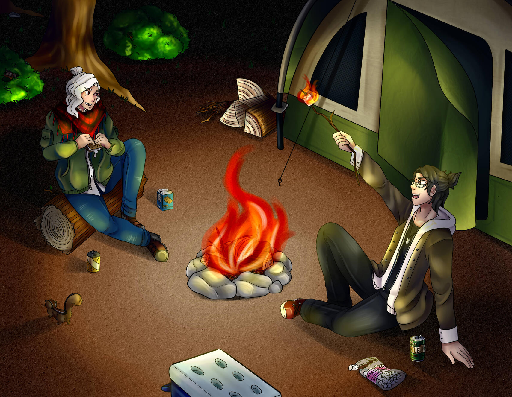 Two boys out camping