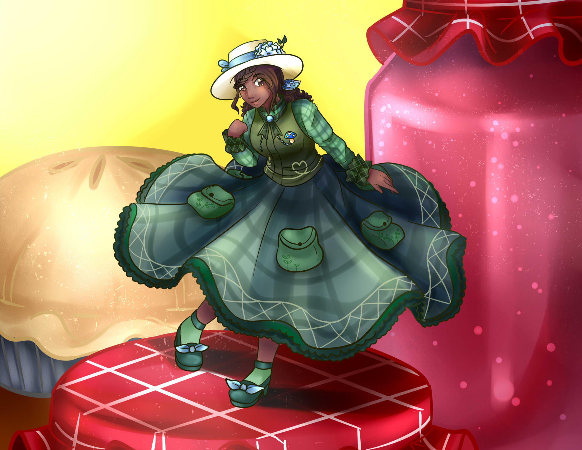 Cottage Core witch with Pie and Jars