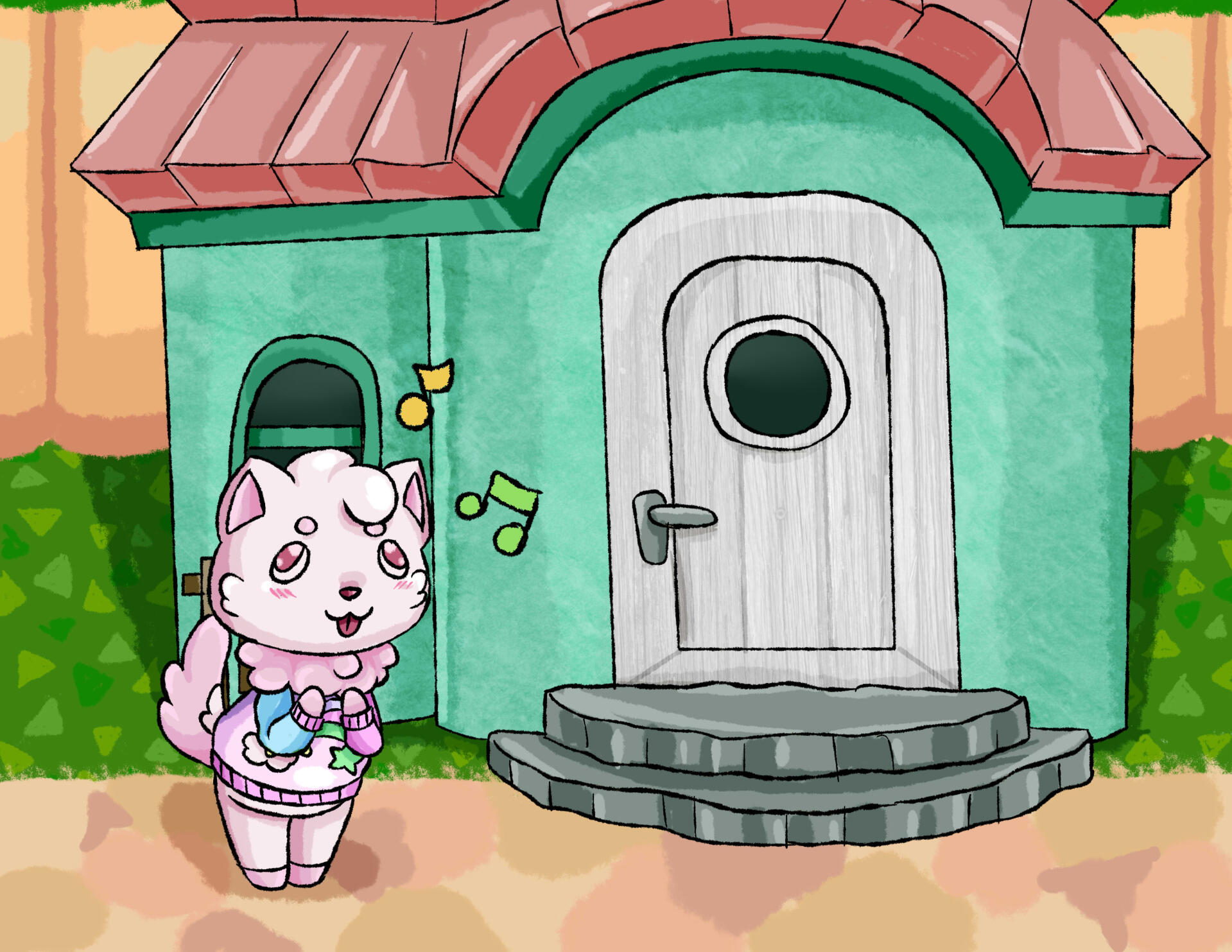 small dog creature in animal crossing style