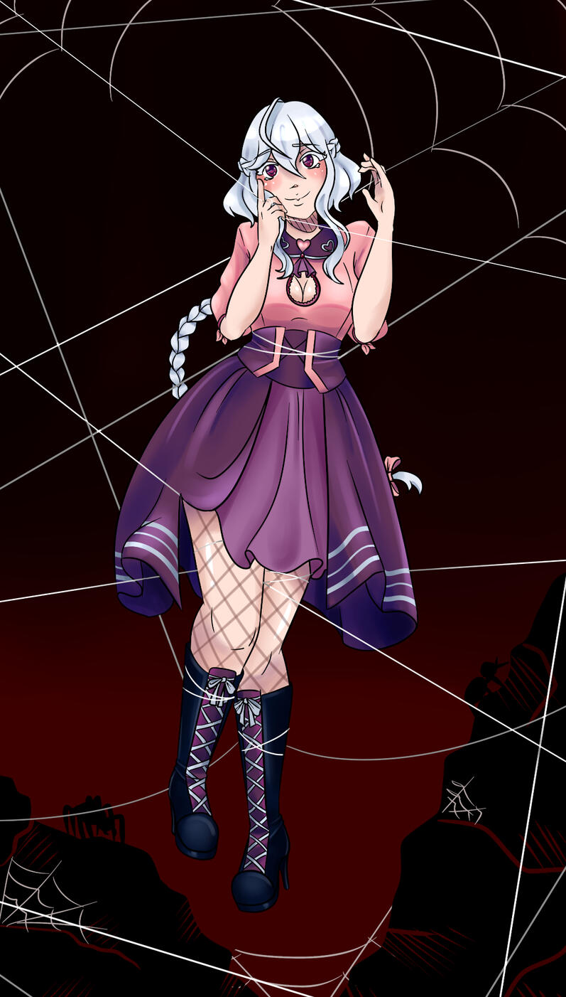 Girl hanging in spider webs