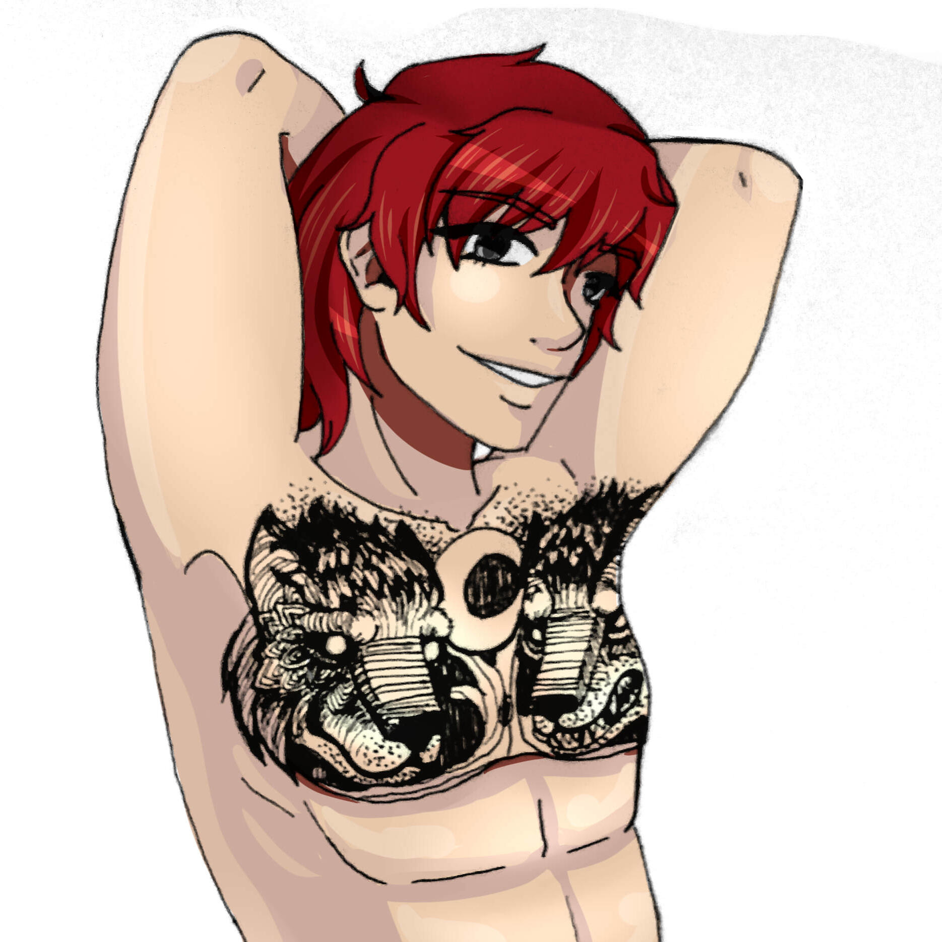 man with wolf tattoos