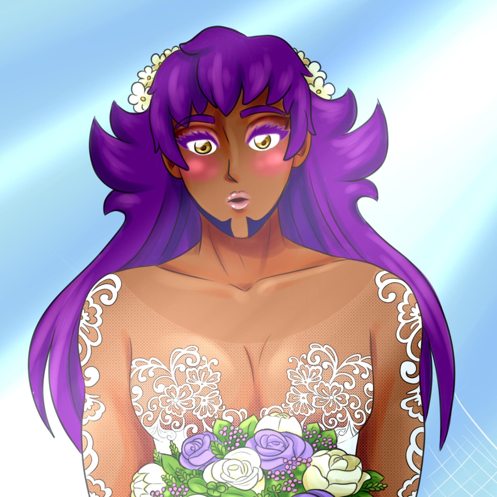 man in lace wedding dress